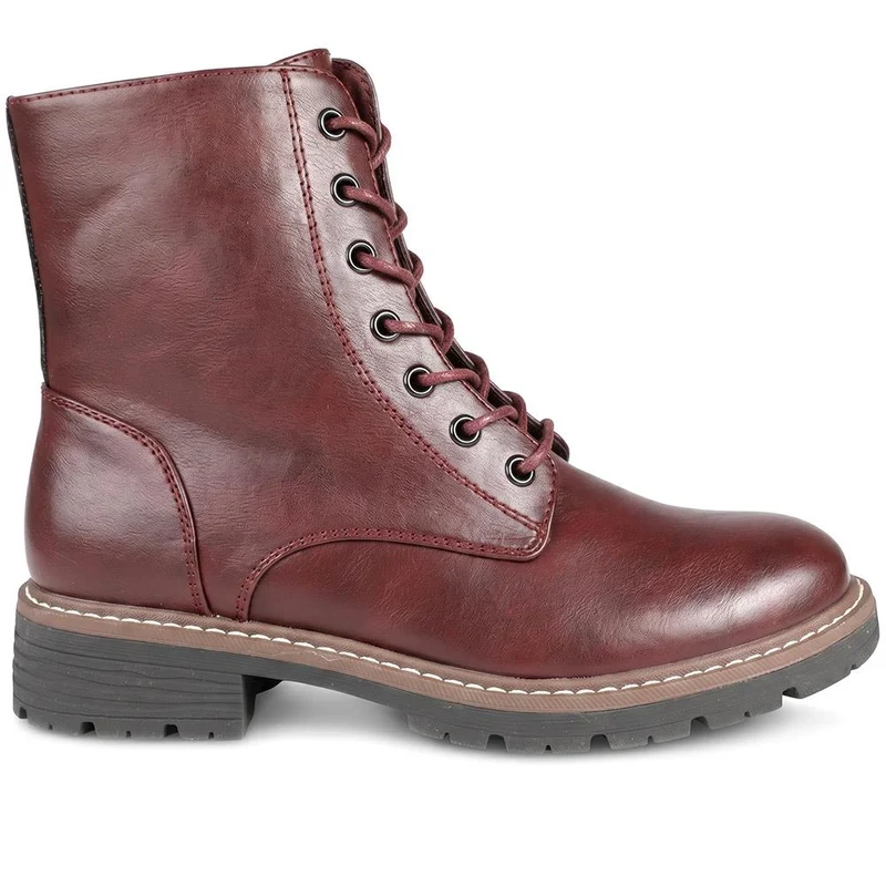 Lace Up Ankle Boots With Warm Lining - WBINS44000 / 329 764 - Burgundy