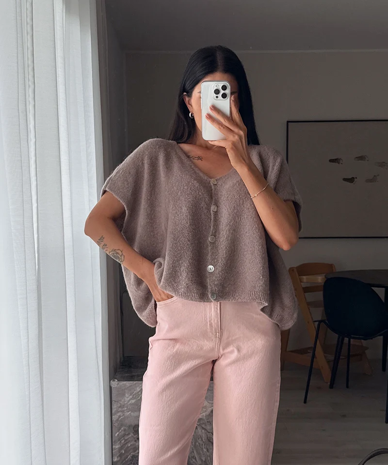 Kurzarm Cardigan Liz Taupe