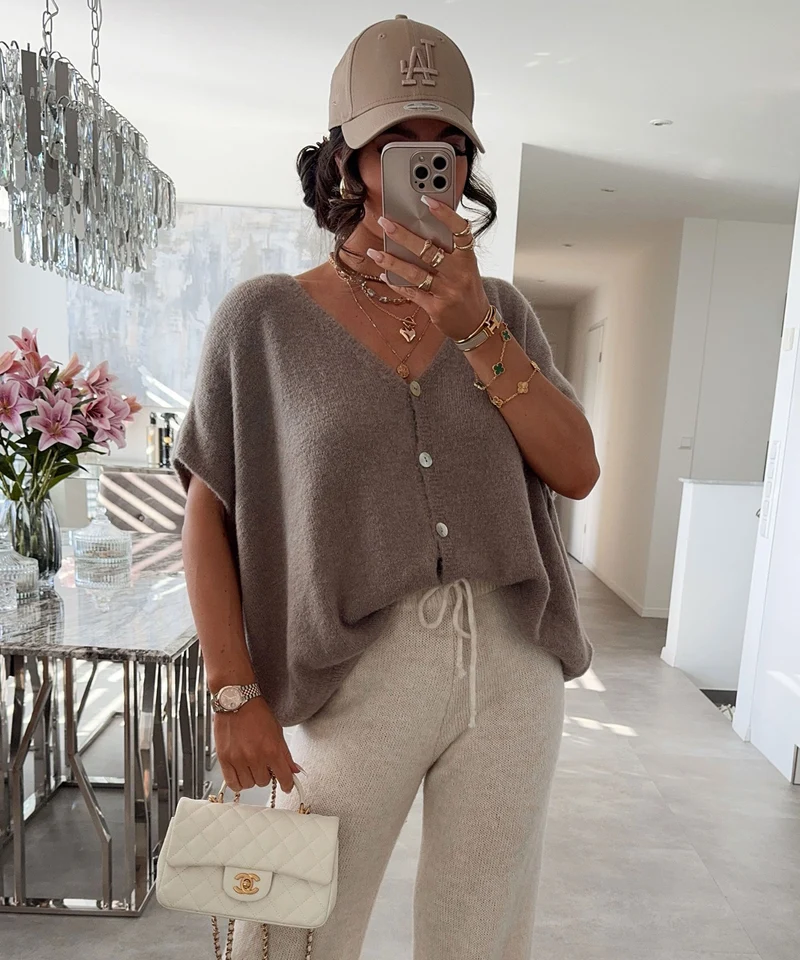 Kurzarm Cardigan Liz Taupe
