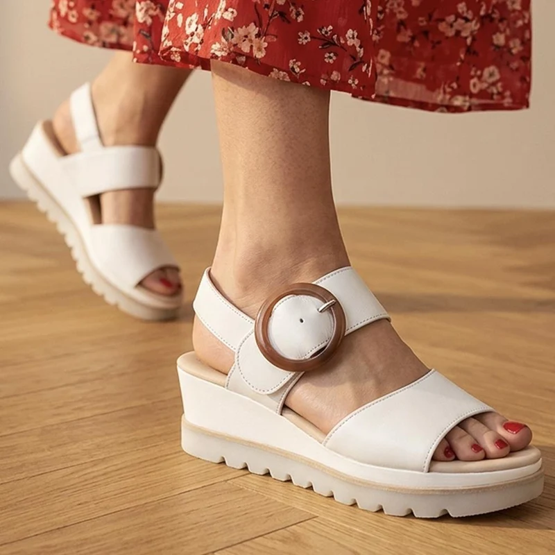 Gabor Wedge Heel Buckled Sandals - GABC43525 / 330 707 - White