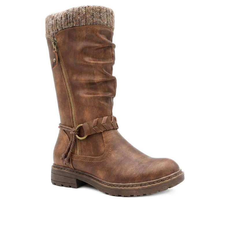 Kitted Cuff Zip Fasten Riding Boots - LECHE44000 / 330 249 - Brown