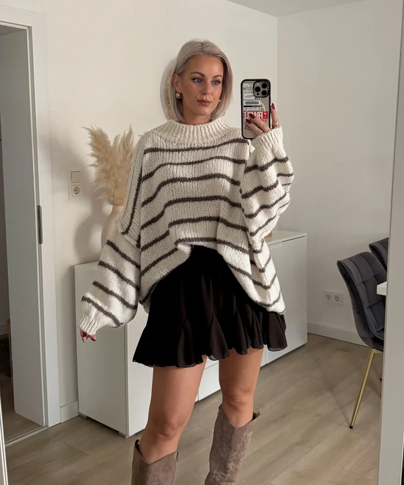 Oversize Pullover Sia Streifen Beige Braun