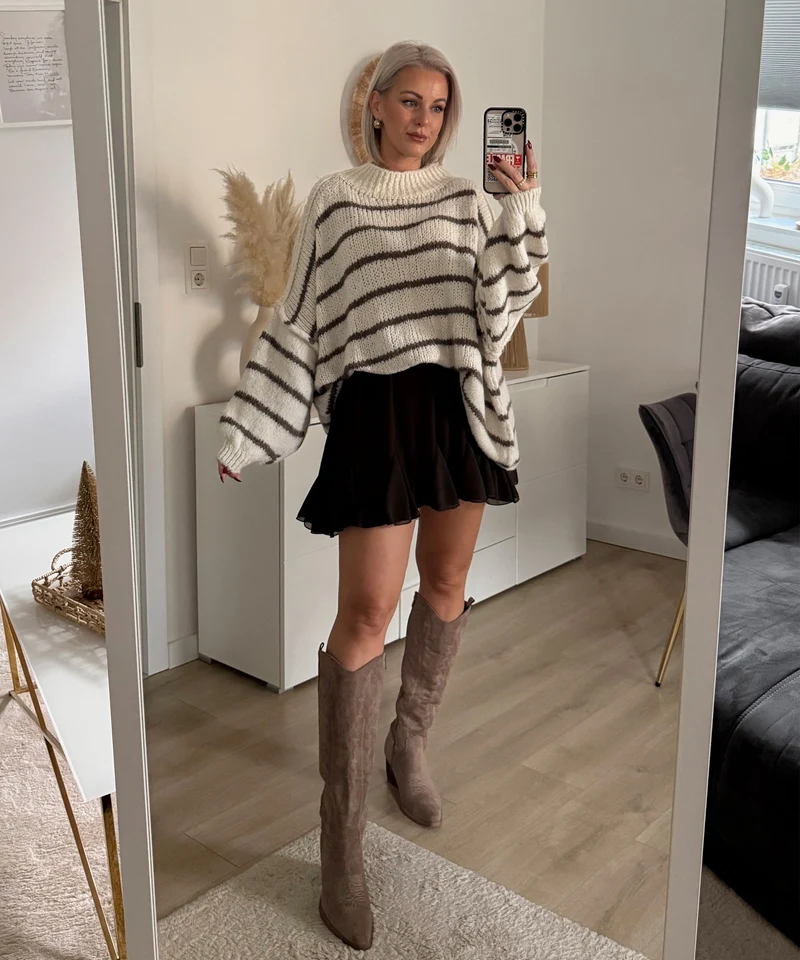 Oversize Pullover Sia Streifen Beige Braun