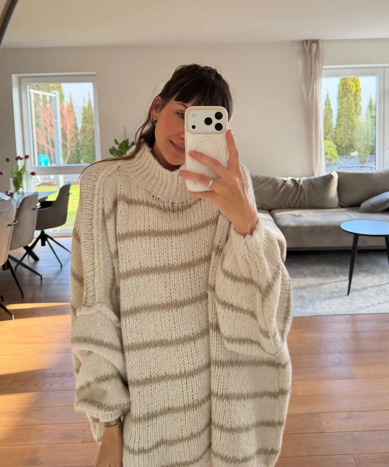 Oversize Pullover Sia Streifen Beige Taupe