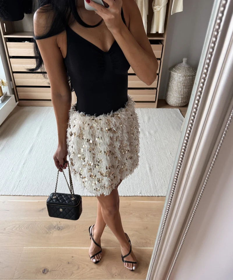 Federlook Rock Cia mit Pailletten Beige