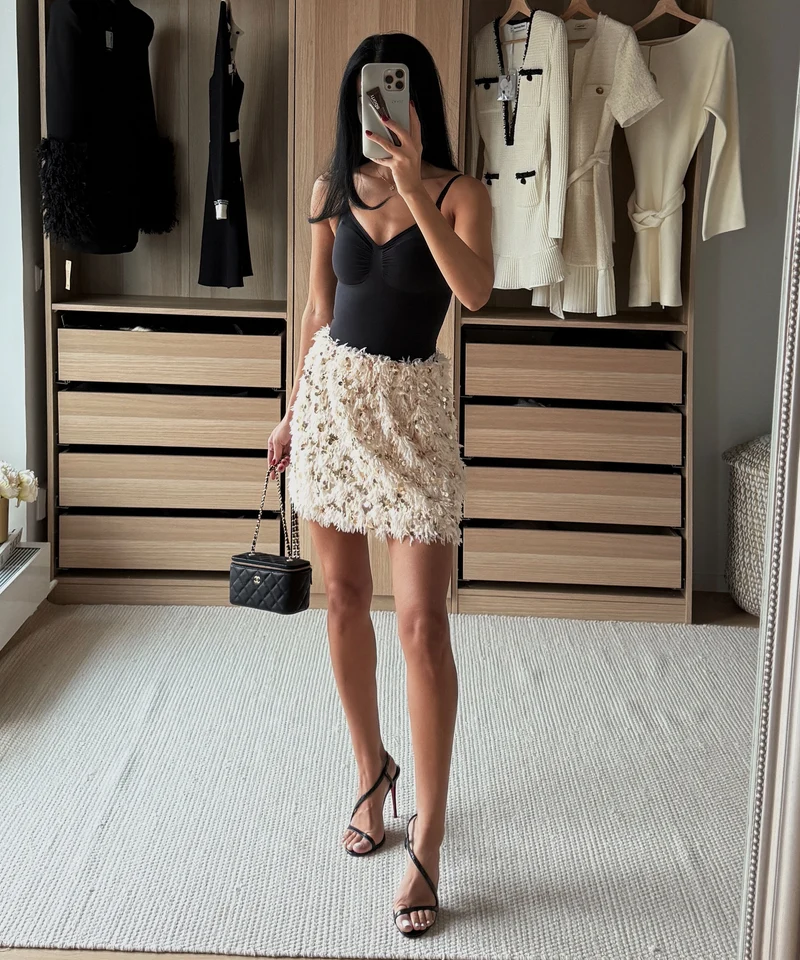 Federlook Rock Cia mit Pailletten Beige