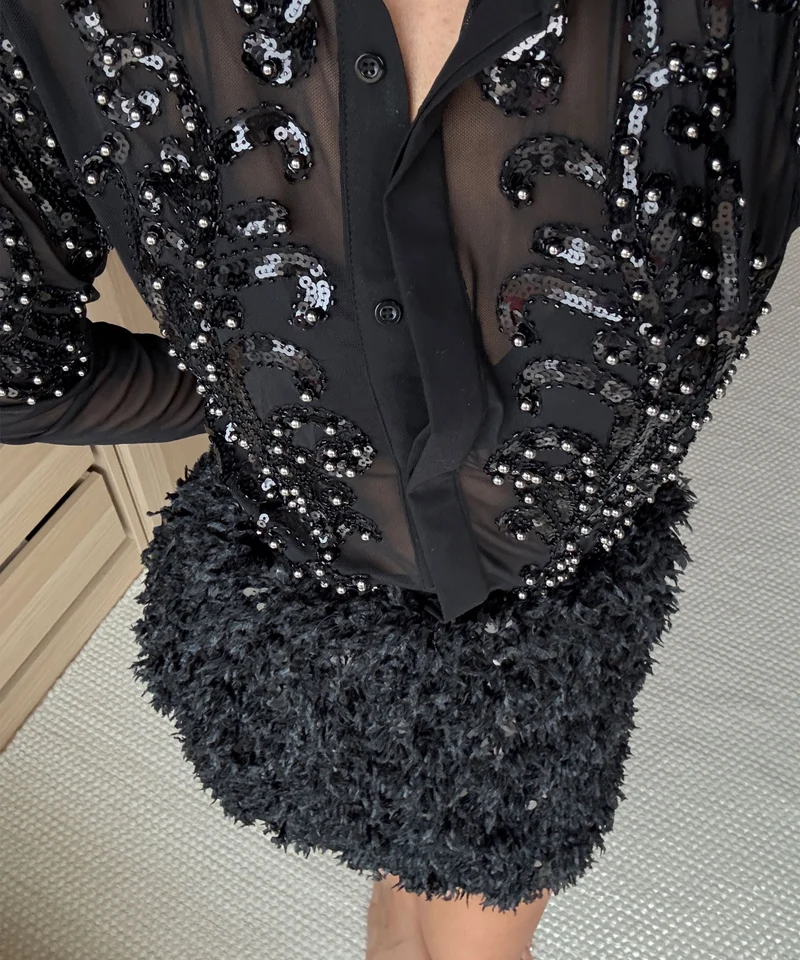 Federlook Rock Cia mit Pailletten Schwarz