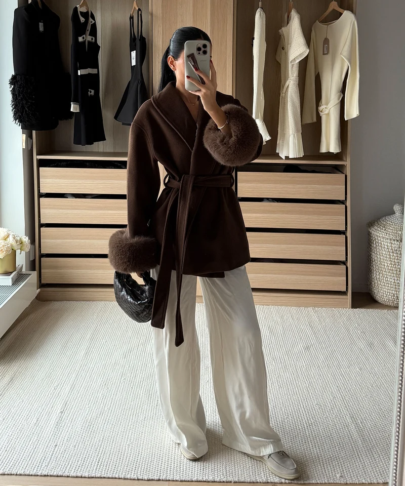 Jacke mit Felldetails Loona Dunkelbraun