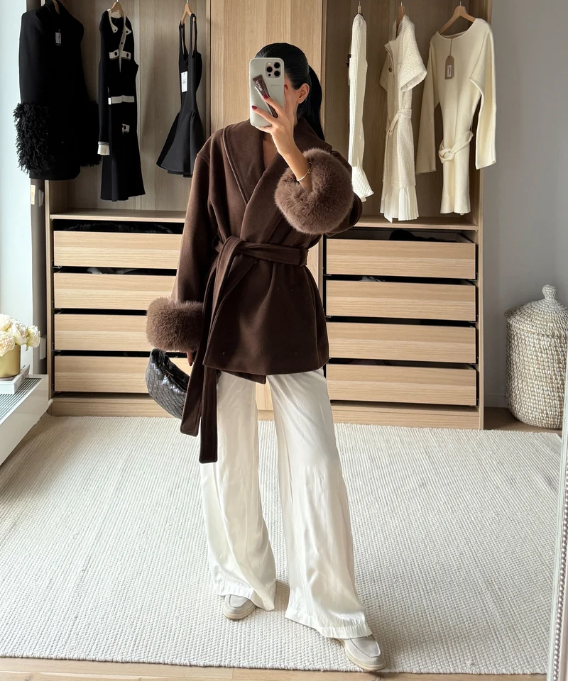 Jacke mit Felldetails Loona Dunkelbraun