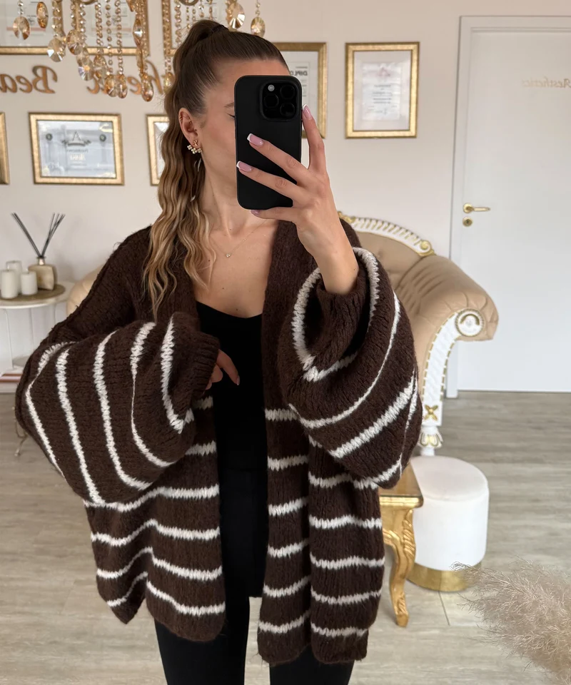 Cardigan Ray gestreift Dunkelbraun