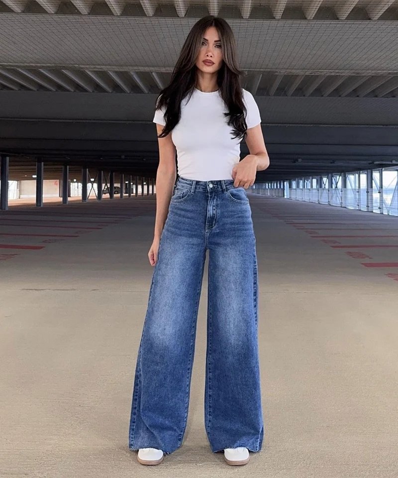 Stretch Wide Leg Jeans Lillia Blau