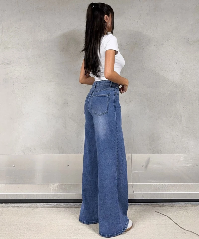 Stretch Extra Wide Leg Jeans Summer Blau