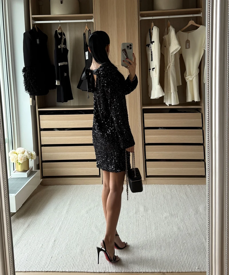 Pailletten Kleid Nessa Schleife Schwarz