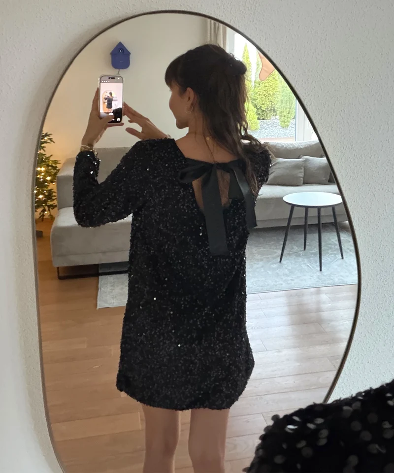 Pailletten Kleid Nessa Schleife Schwarz