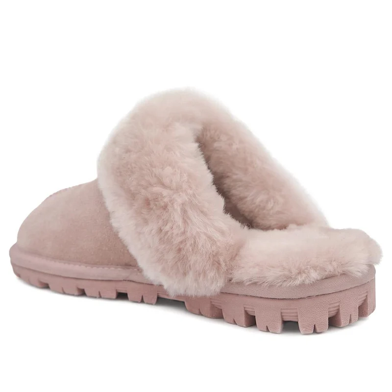 Luxury Leather Mule Slippers W/ Warm Linings - DUO44013 / 329 822 - Blush