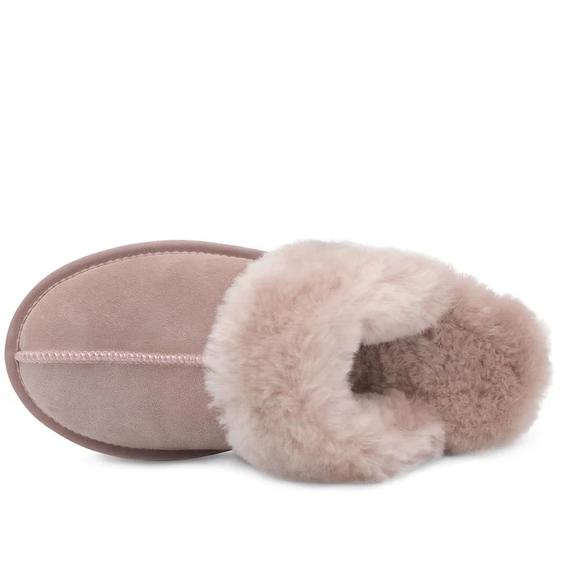 Luxury Leather Mule Slippers W/ Warm Linings - DUO44013 / 329 822 - Blush