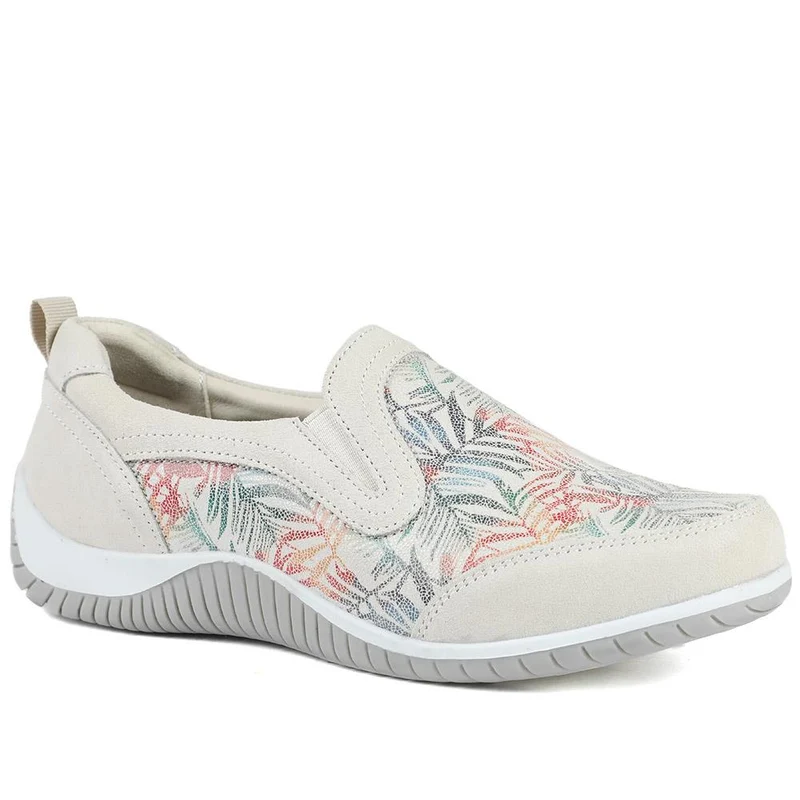 Wide Fit Leather Slip On Comfort Trainers - BRK43025 / 328 915