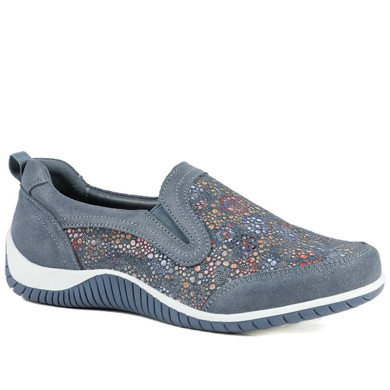 Wide Fit Leather Slip On Comfort Trainers - BRK43025 / 328 915