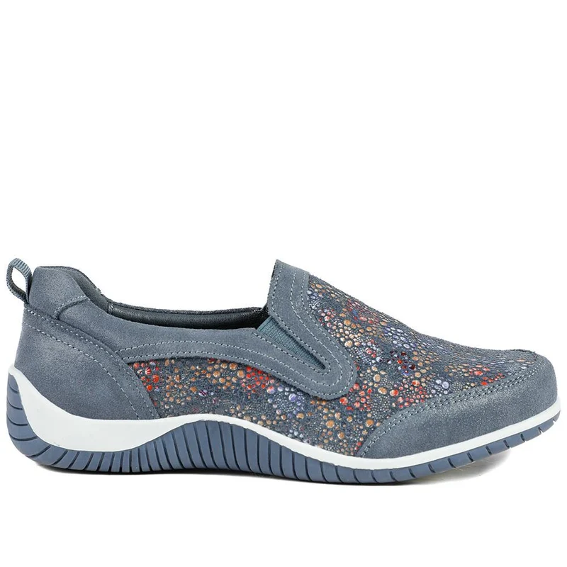 Wide Fit Leather Slip On Comfort Trainers - BRK43025 / 328 915 - Blue Multi