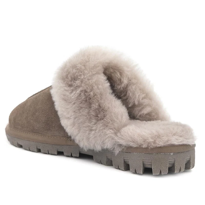 Luxury Leather Mule Slippers W/ Warm Linings - DUO44013 / 329 822 - Taupe