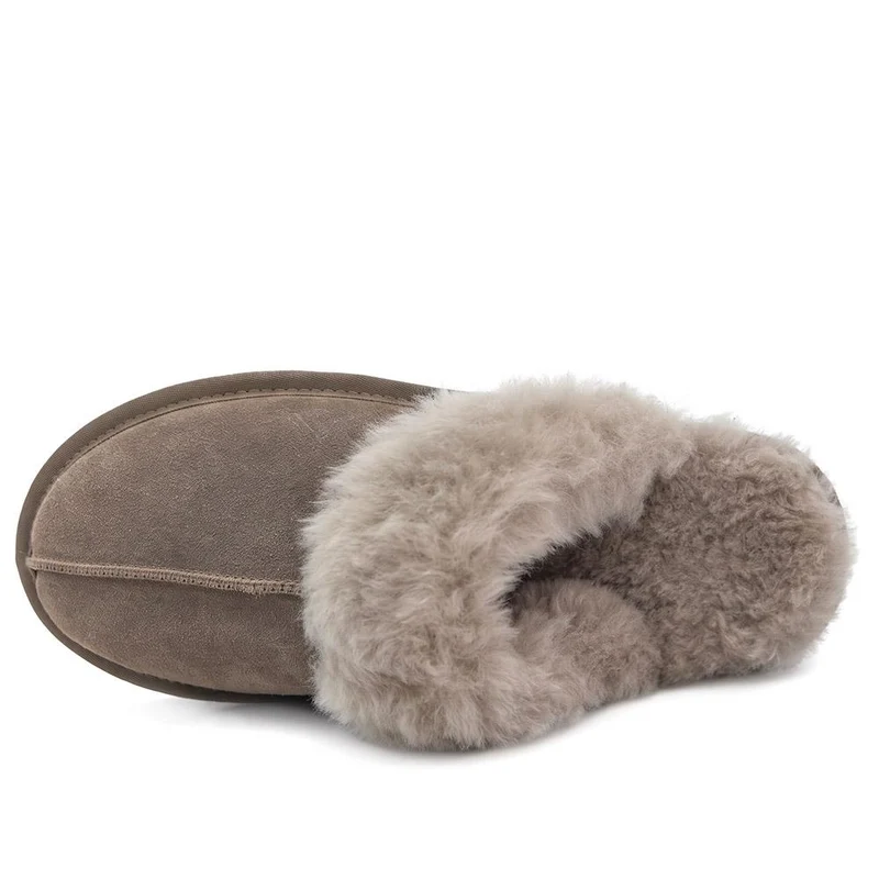 Luxury Leather Mule Slippers W/ Warm Linings - DUO44013 / 329 822 - Taupe