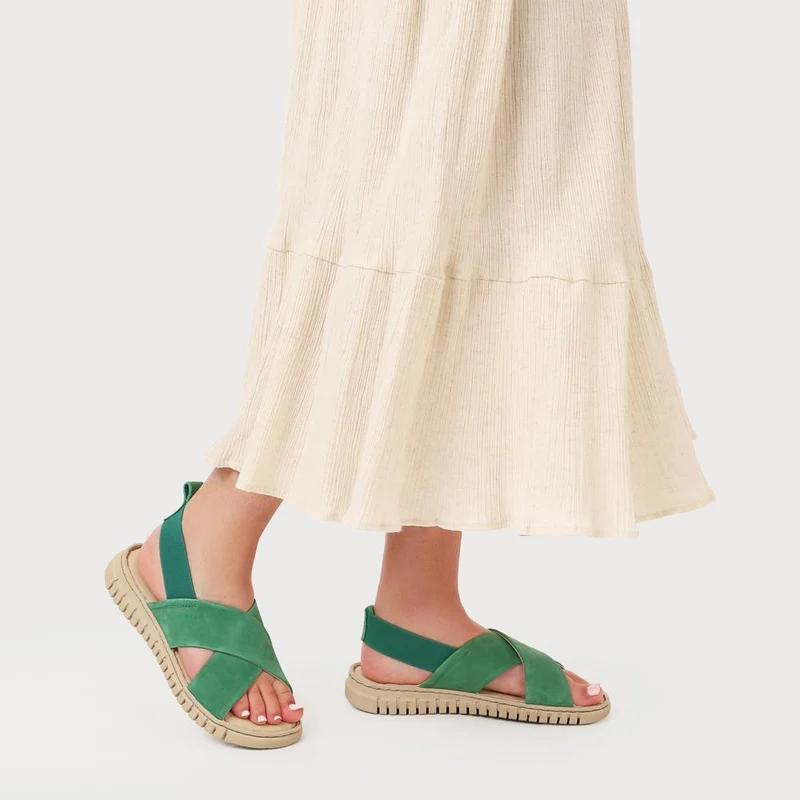 Elasticated Leather Sandals - RNB41006 / 327 239 - Green