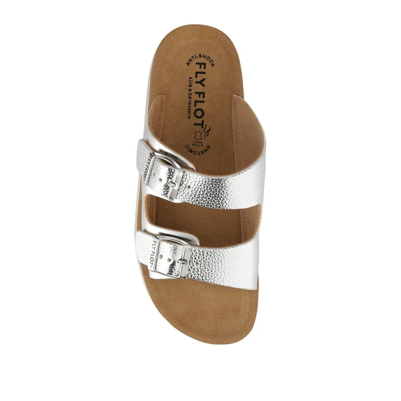 Fly Flot Dual Buckle Strapped Mule Sandals - FLY41019 / 326 665 - Silver
