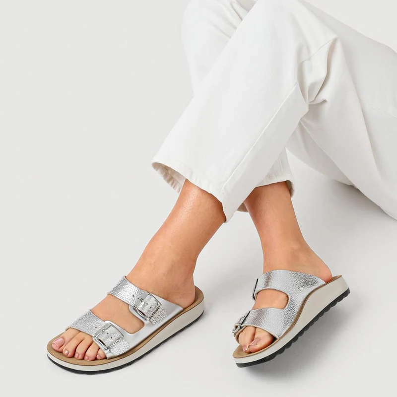 Fly Flot Dual Buckle Strapped Mule Sandals - FLY41019 / 326 665 - Silver