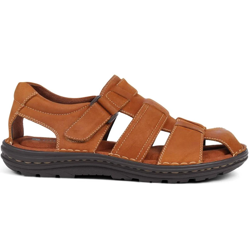 Touch-Fasten Leather Sandals - AATRA39001 / 325 336 - Tan