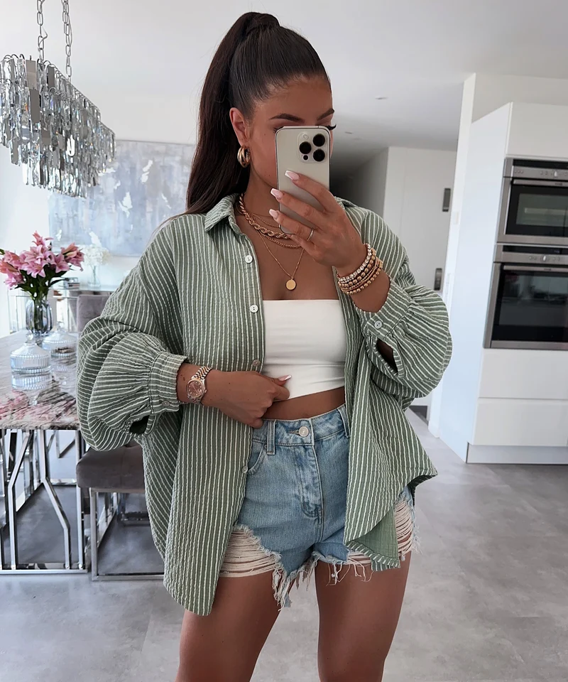 Musselin Bluse Felixa Streifen Khaki