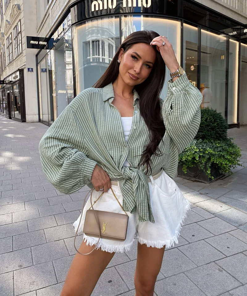 Musselin Bluse Felixa Streifen Khaki