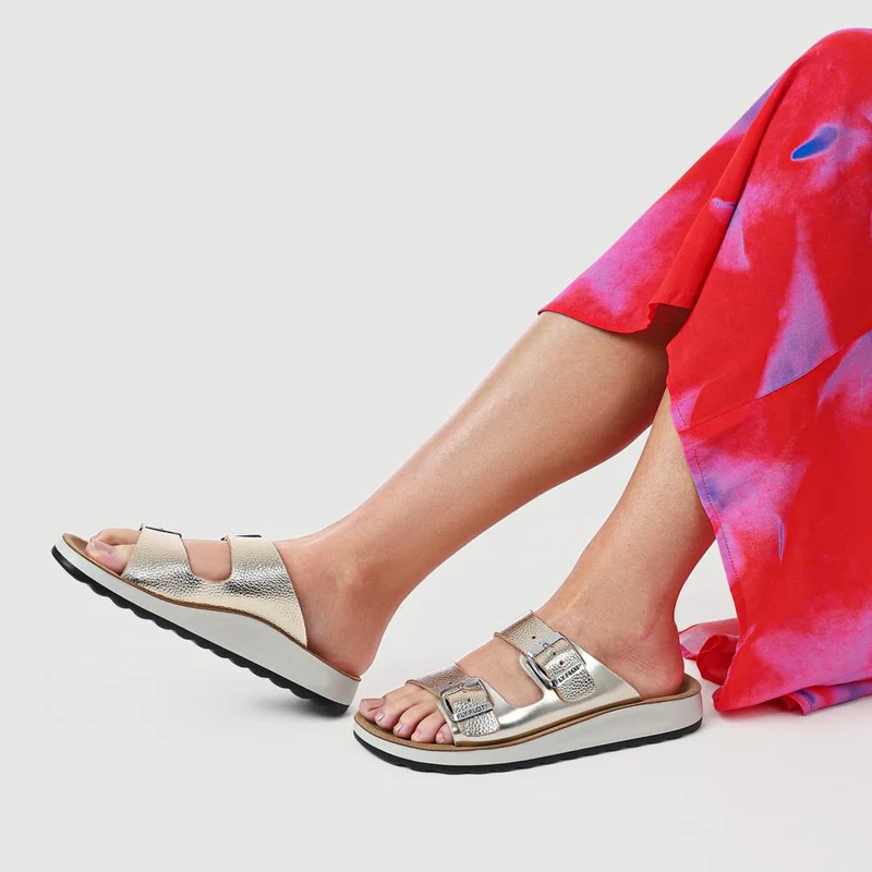 Fly Flot Dual Buckle Strapped Mule Sandals - FLY41019 / 326 665 - Gold