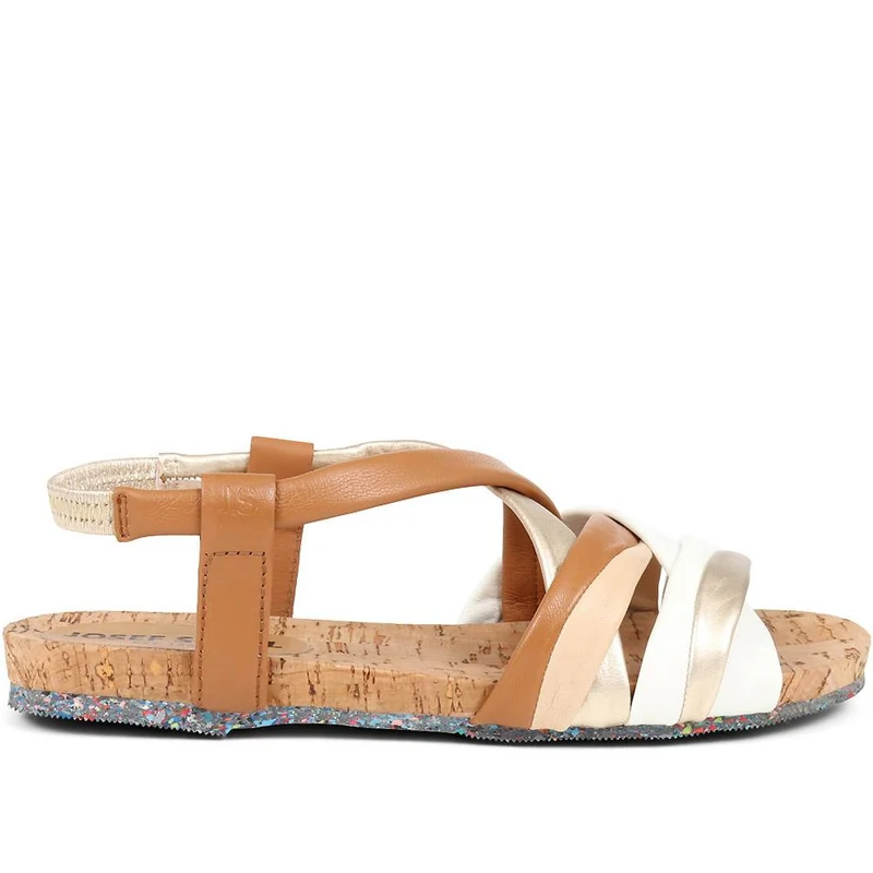 Flat Leather Sandals - JOSEF37500 / 323 354 - Tan Multi
