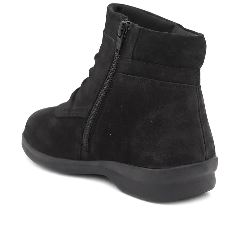 EasyFit Extra Wide Leather Zip Up Ankle Boots - TES / 330 213 - Black