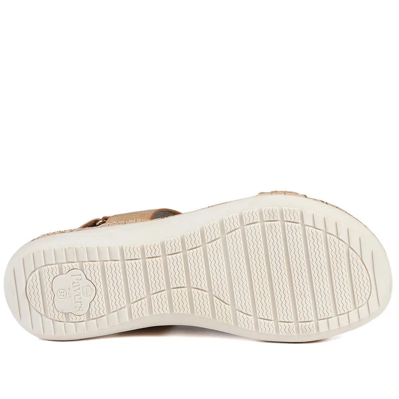 Comfort Beaded Wedge Sandals - BAIZH43022 / 329 012 - Tan
