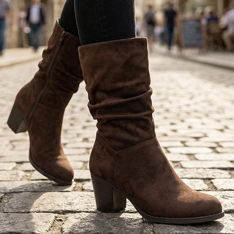 Block Heel Long Boots - SANYI42025 / 328 483 - Chocolate