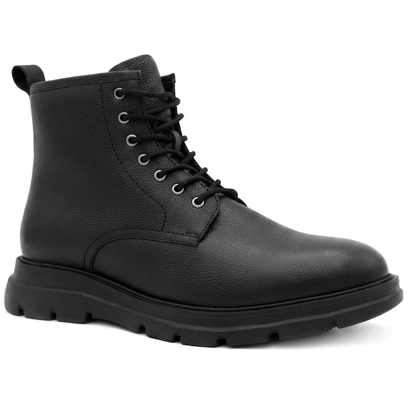 Wide Fit Chunky Leather Lace Up Boots - PRFEM44007 / 330 184 - Black