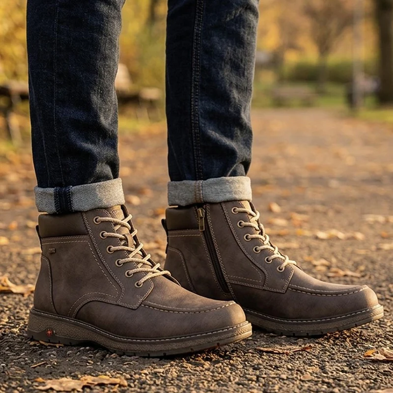 Relife Extra Wide Lace Up Casual Ankle Boots - RELIF44009 / 329 871 - Dark Brown