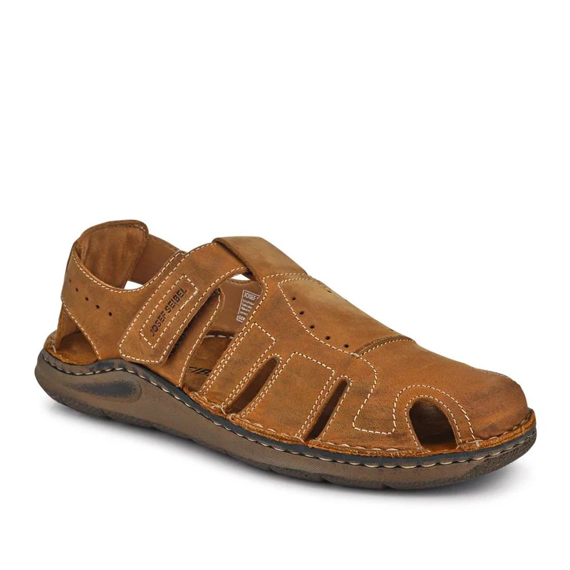 Wide-Fit Leather Touch-Fasten Sandals - JOSEF41500 / 327 043 - Tan