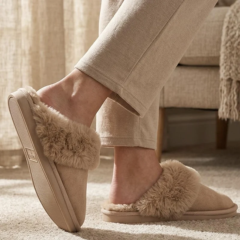 Luxury Faux Fur Lined Mule Slippers - GALOP44004 / 330 021 - Gold Sparkle