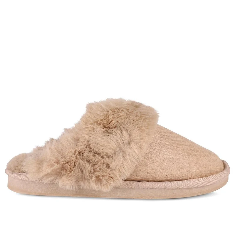 Luxury Faux Fur Lined Mule Slippers - GALOP44004 / 330 021 - Gold Sparkle