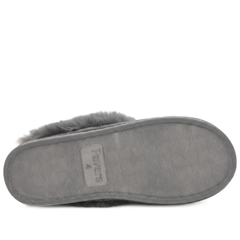 Luxury Faux Fur Lined Warm Mule Slippers - GALOP44006 / 330 024 - Grey
