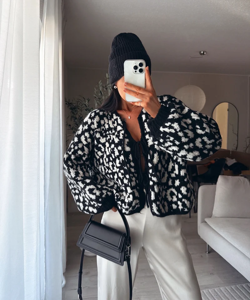 Cardigan Schleife Fia Leo Schwarz Weiß