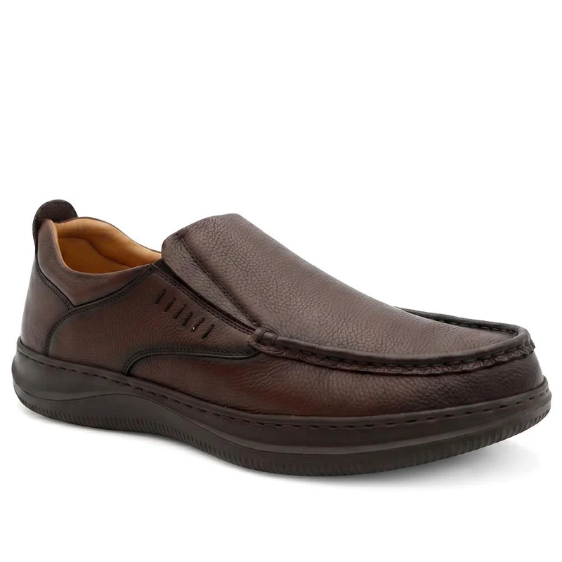 Wide Fit Leather Slip On Shoes - PRFEM44005 / 330 181 - Brown