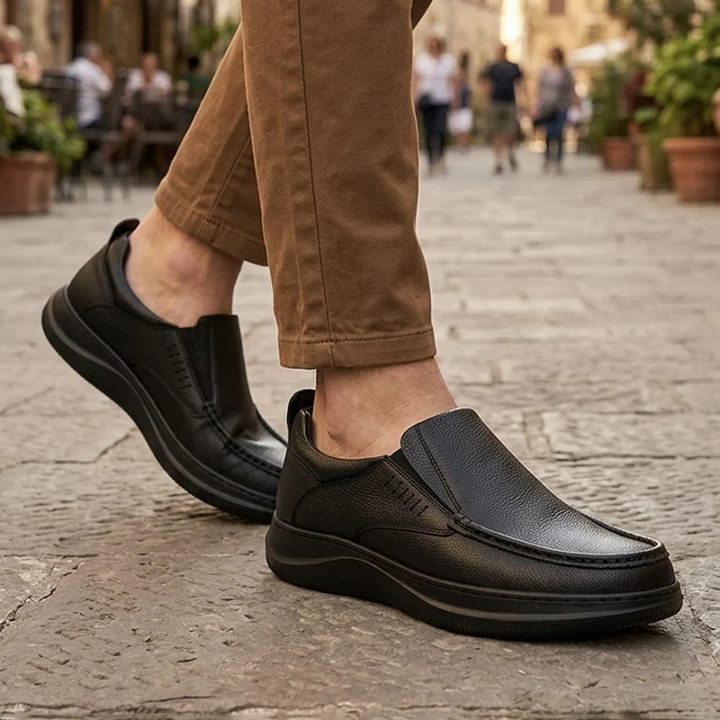 Wide Fit Leather Slip On Shoes - PRFEM44005 / 330 181 - Black