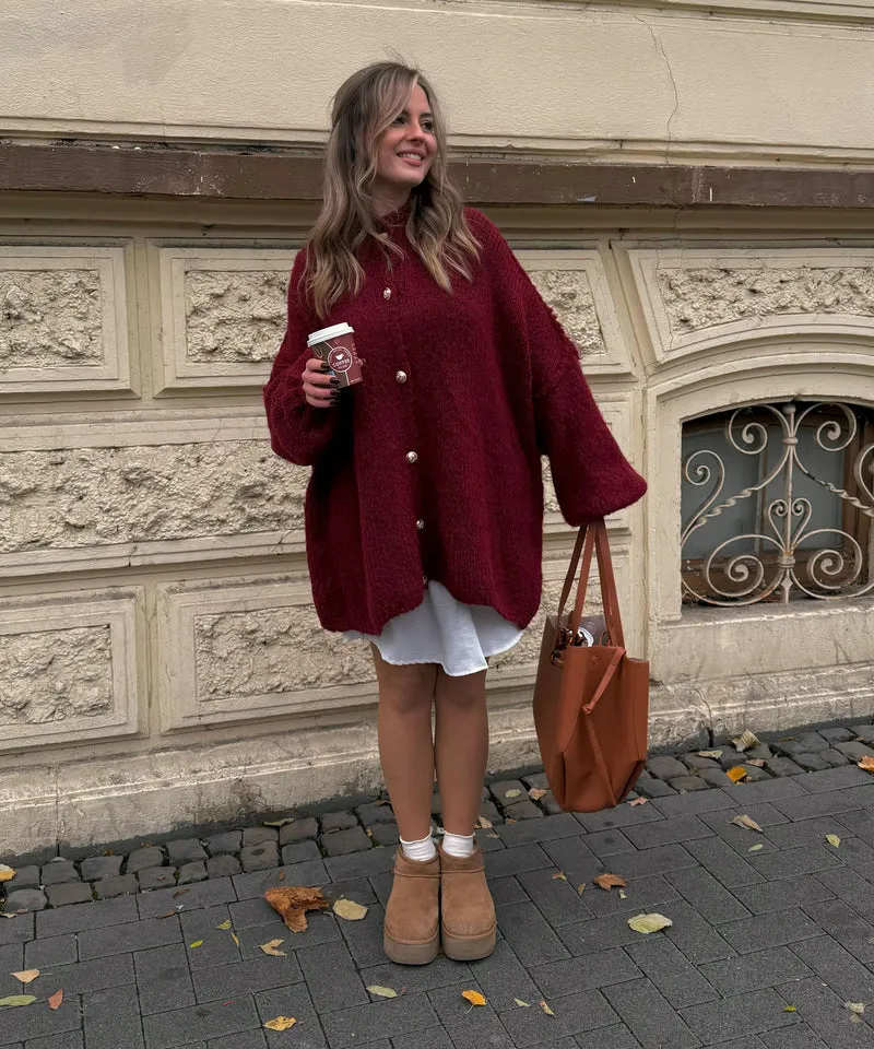 Oversize Strickjacke Jalsien Weinrot