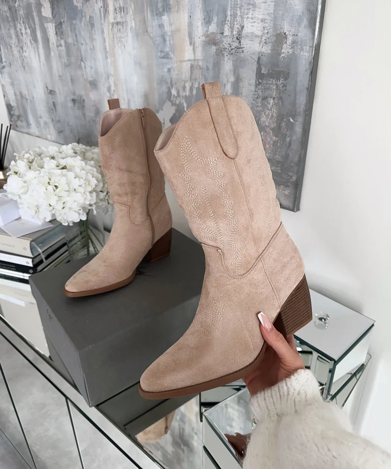Cowboy Stiefel Selenay Beige Midi