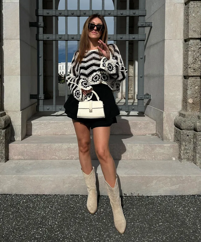 Cowboy Stiefel Selenay Beige Midi