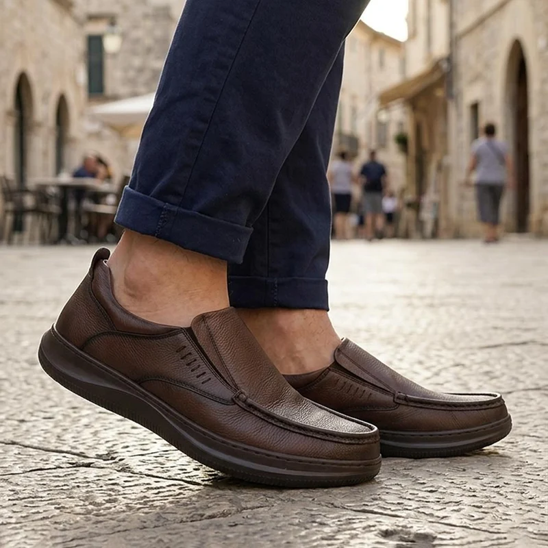 Wide Fit Leather Slip On Shoes - PRFEM44005 / 330 181 - Brown