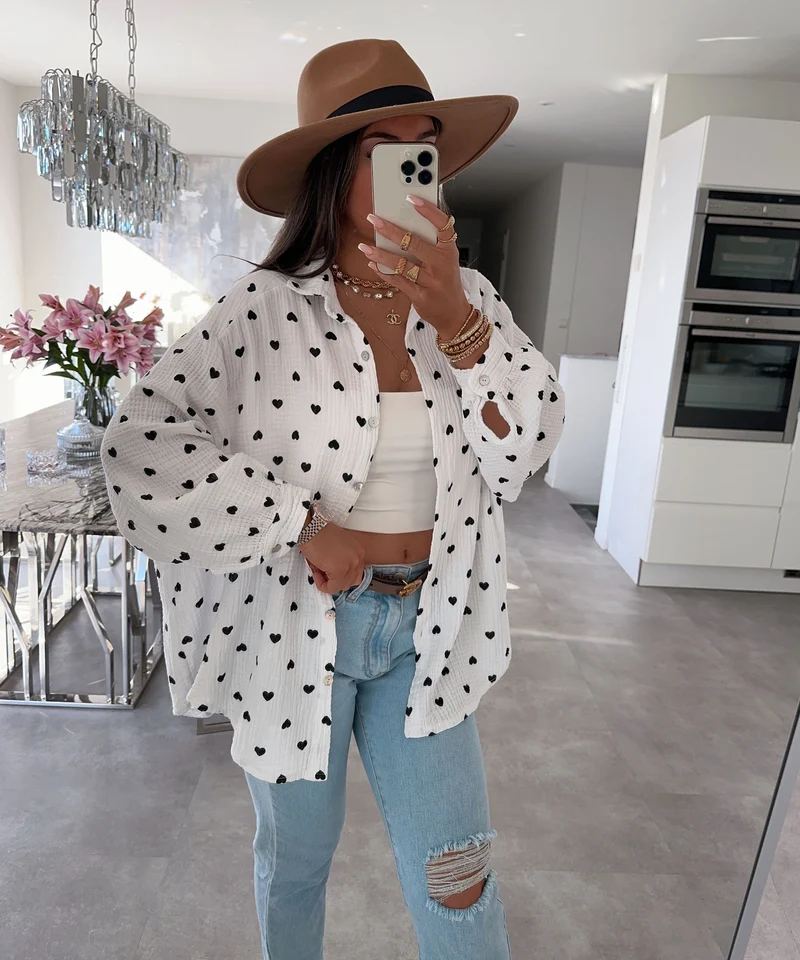 Musselin Bluse Tia Herz Schwarz